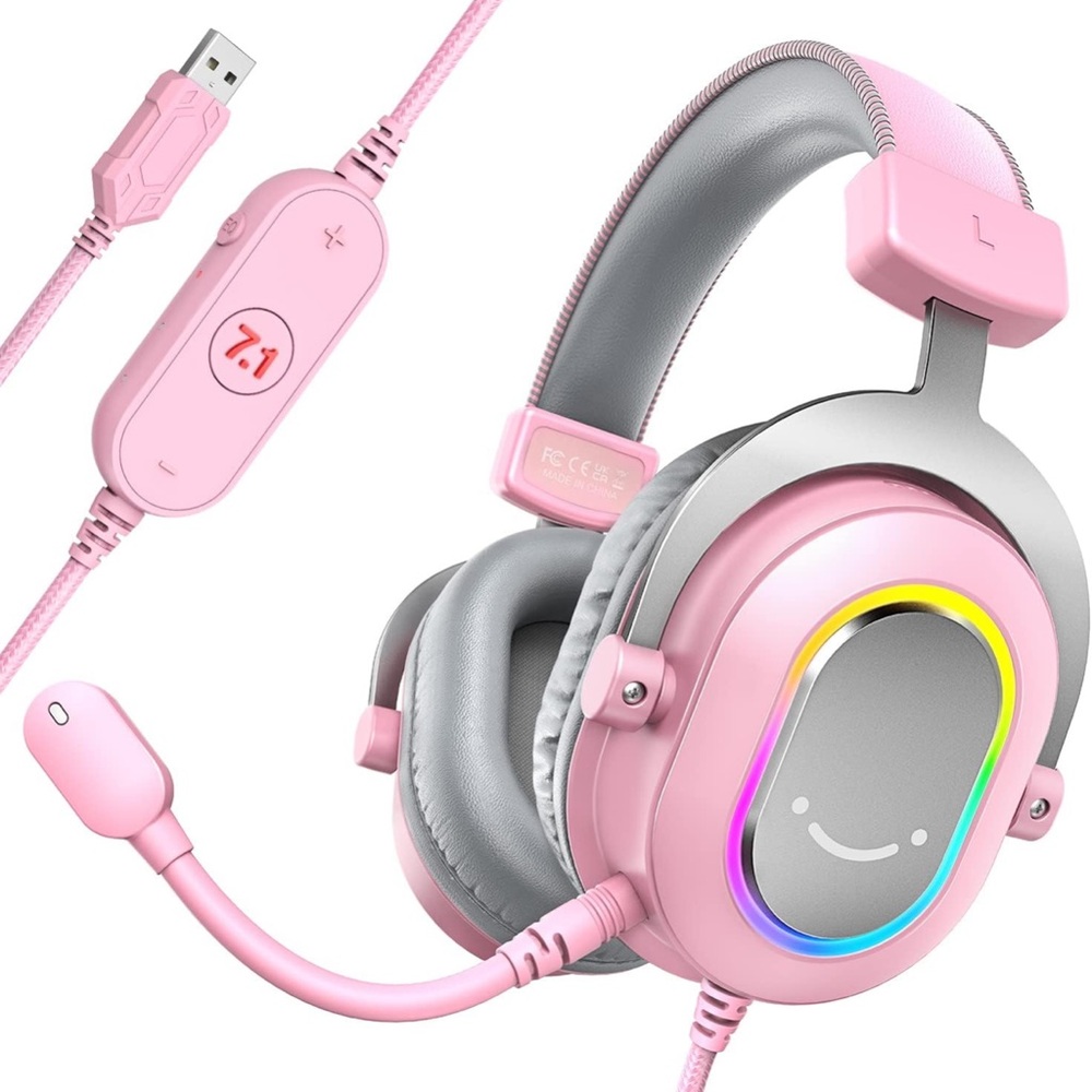 NWT Ampligame Fifine H6 Pink Wired PC Gaming Headset, Microphone Headphones - Picture 1 of 16